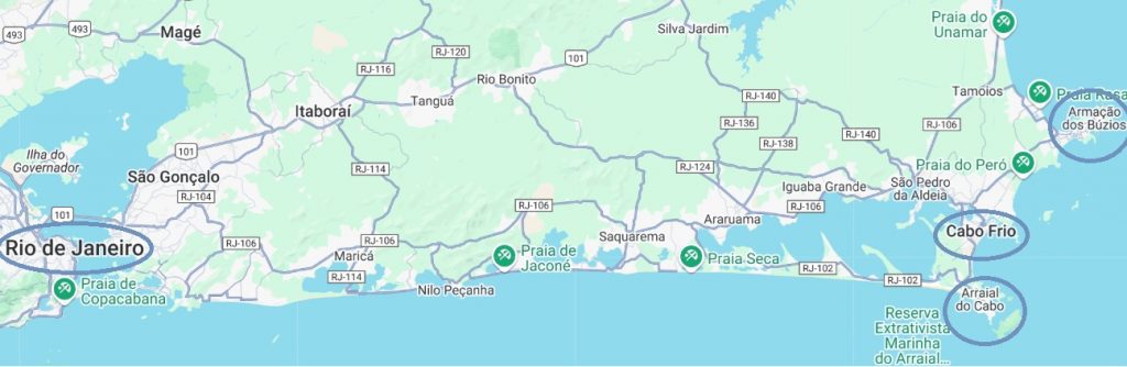 Mapa cidades próximas a Búzios