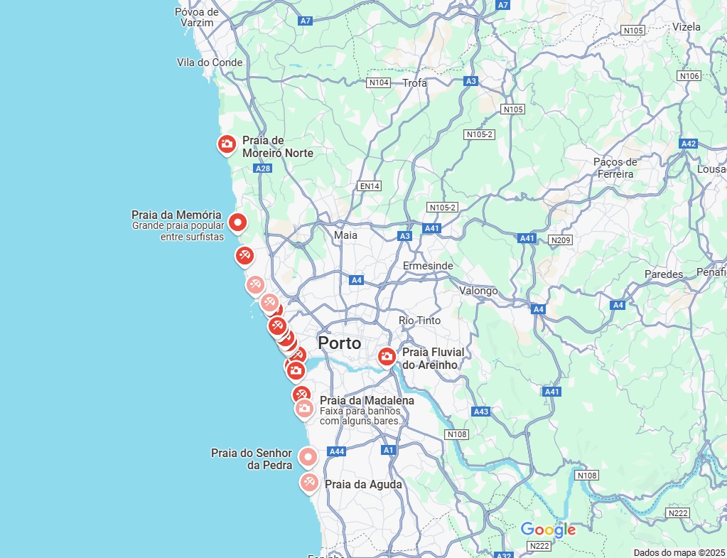 Mapa das Praias Porto - Google Maps
