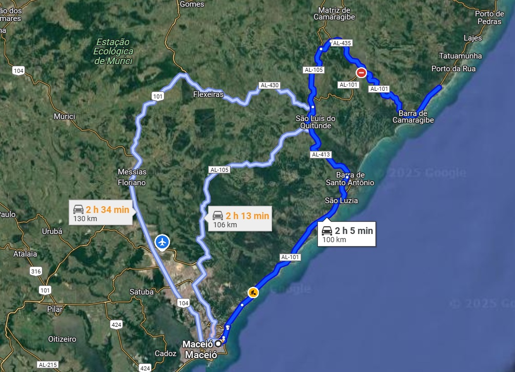 Distância entre Maceió e São Miguel dos Milagres - Google Maps