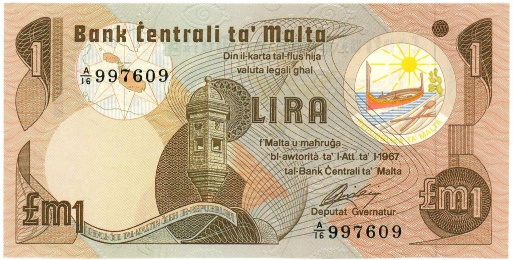 Uma foto de uma Lira Maltesa, moeda que era oficial de Malta.